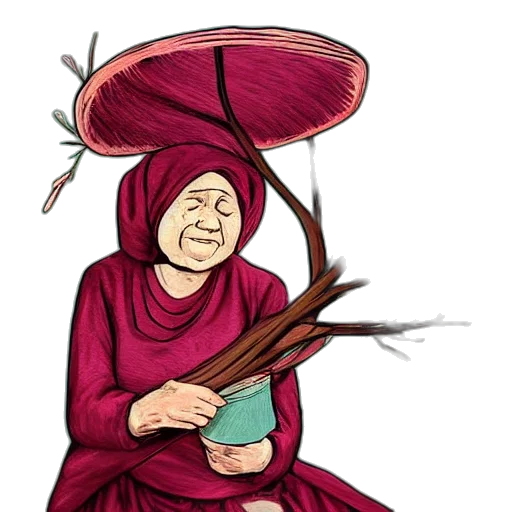 staff, hat, flower, concept art, fantasy art, cartoon, babushka, playing transparent PNG cut-out