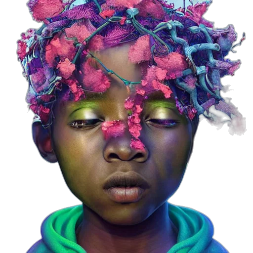 crown, face, mask, flower, photorealistic, concept art, 3d render, watercolor transparent PNG cut-out