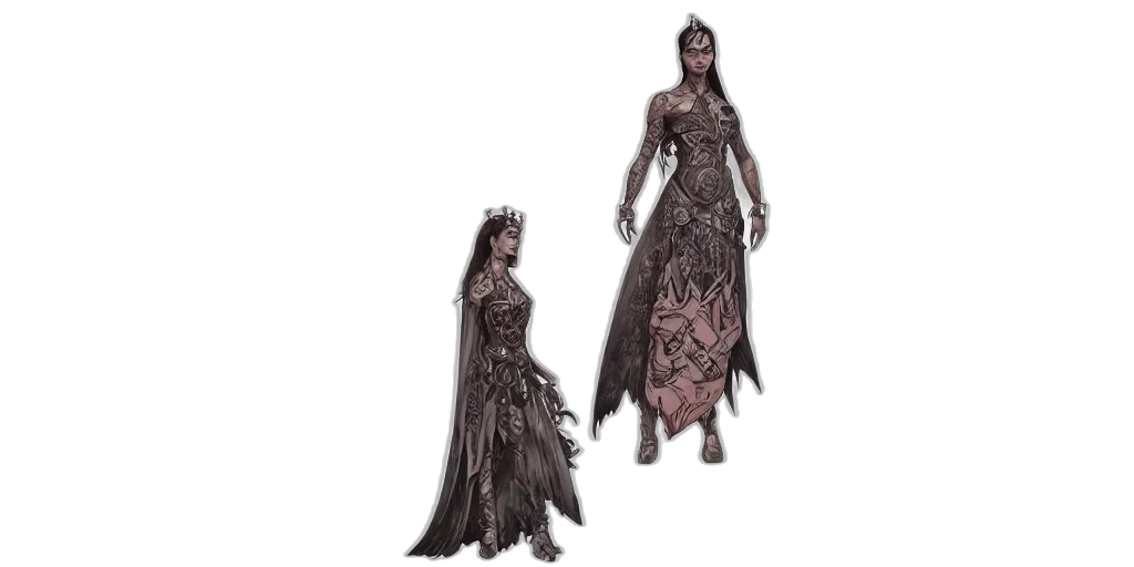 dress, concept art, fantasy art, comic book art, 3d render, dark, monochrome, earth tones transparent PNG cut-out