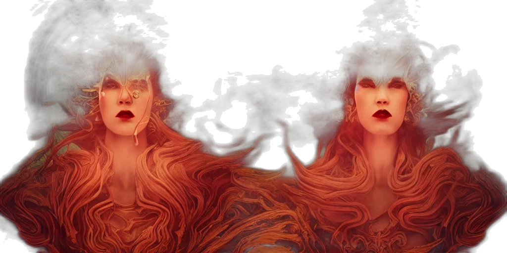 hair, fantasy art, concept art, comic book art, photorealistic, fire, underwater, fog transparent PNG cut-out