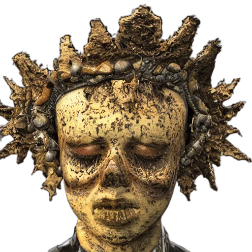 mask, face, crown, hair, concept art, photorealistic, 3d render, squalid transparent PNG cut-out