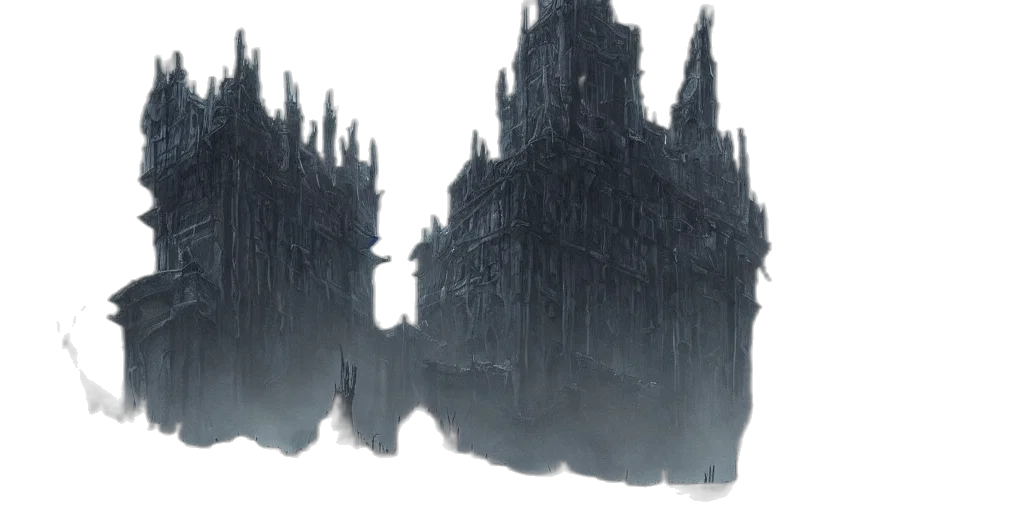 crown, building, sword, concept art, fantasy art, 3d render, anime, fog transparent PNG cut-out