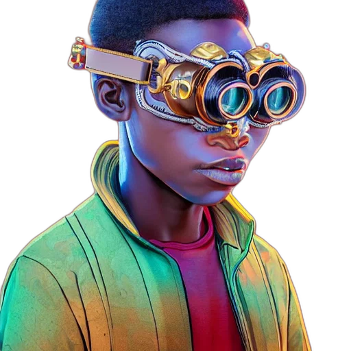 face, mask, robot, jacket, concept art, cyberpunk, 3d render, photorealistic transparent PNG cut-out