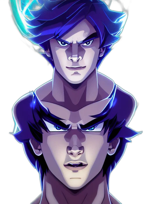 face, mask, anime, comic book art, concept art, fantasy art, neon lights, blue transparent PNG cut-out
