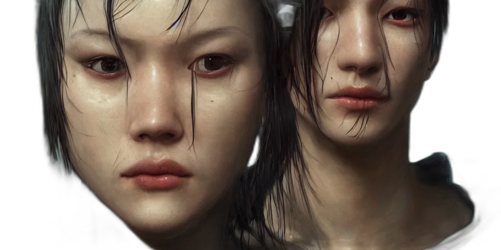 face, photorealistic, 3d render, concept art, cyberpunk, underwater, rain, masterpiece transparent PNG cut-out