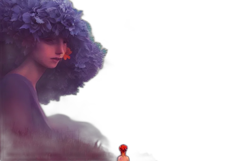 hat, crown, flower, dress, concept art, fantasy art, photorealistic, watercolor transparent PNG cut-out