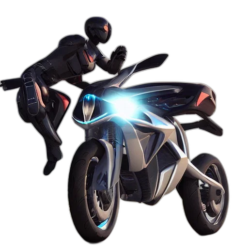 robot, concept art, 3d render, comic book art, pixel art, sci, flying, motorcycle transparent PNG cut-out