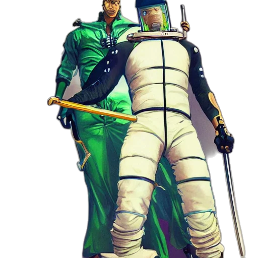 staff, sword, weapon, jacket, concept art, comic book art, fantasy art, pixel art transparent PNG cut-out