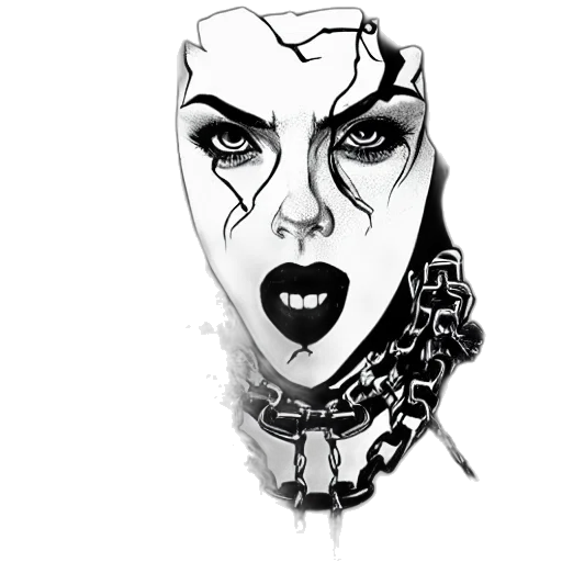 face, mask, jewelry, comic book art, cartoon, fantasy art, concept art, monochrome transparent PNG cut-out