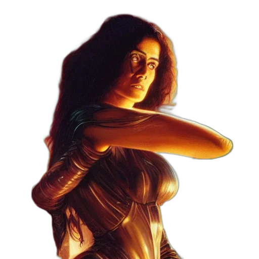 comic book art, concept art, fantasy art, photorealistic, golden, young, salma, hayek transparent PNG cut-out
