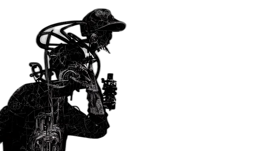 weapon, robot, jacket, comic book art, cyberpunk, concept art, cartoon, grunge transparent PNG cut-out