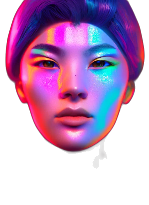 face, mask, crown, robot, vaporwave, 3d render, cyberpunk, photorealistic transparent PNG cut-out