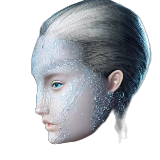 face, mask, hair, robot, concept art, fantasy art, photorealistic, cyberpunk transparent PNG cut-out