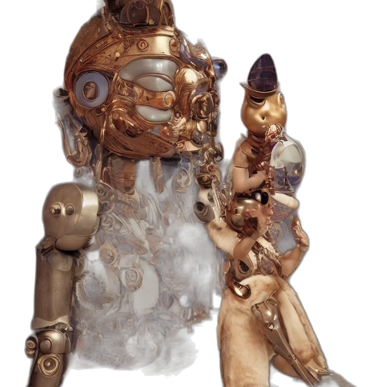 robot, mask, jewelry, staff, concept art, 3d render, fantasy art, outer space transparent PNG cut-out