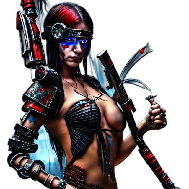 weapon, staff, cyberpunk, concept art, fantasy art, comic book art, harlequin, warrior transparent PNG cut-out