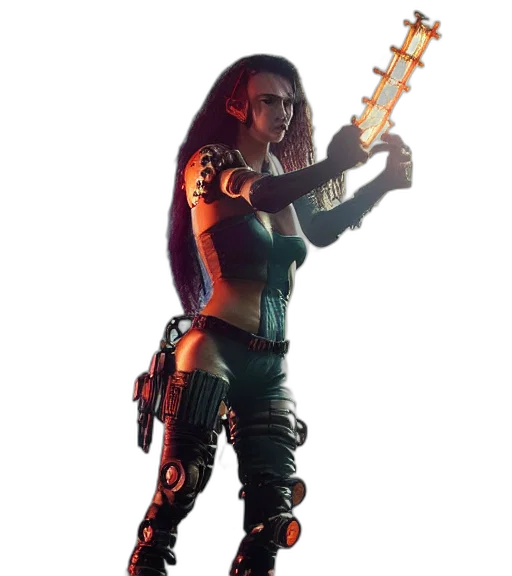 staff, weapon, robot, sword, concept art, cyberpunk, 3d render, comic book art transparent PNG cut-out
