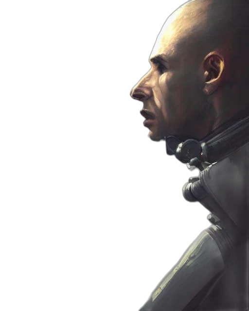 face, robot, jacket, mask, concept art, cyberpunk, photorealistic, 3d render transparent PNG cut-out