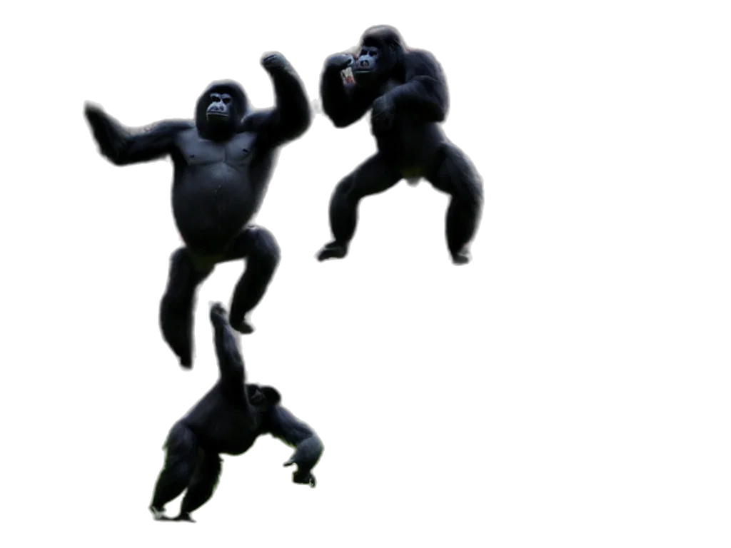 creature, animal, mask, 3d render, concept art, photorealistic, gorilla, jumping transparent PNG cut-out