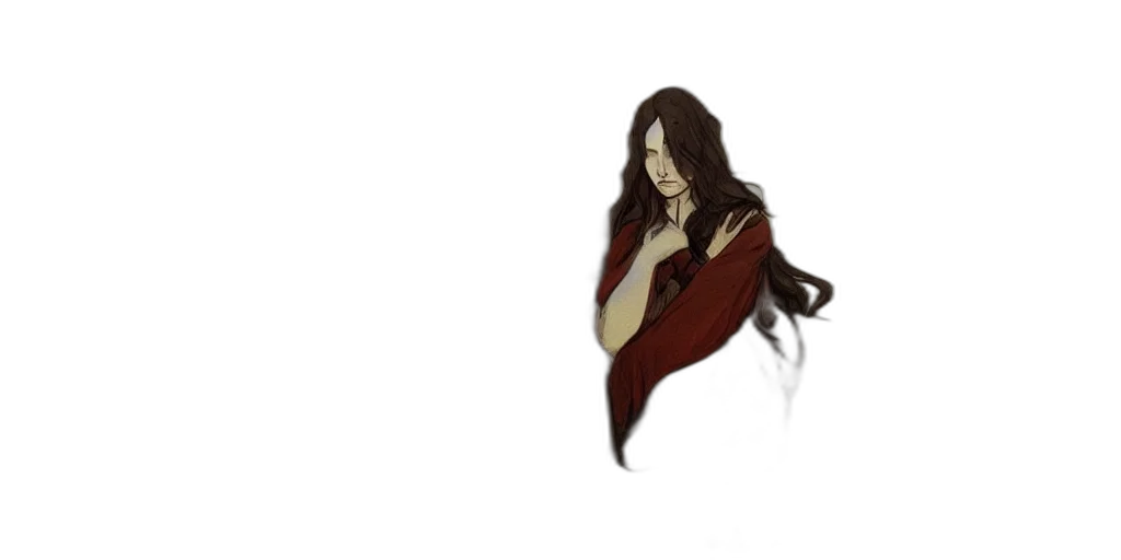 dress, creature, hair, staff transparent PNG cut-out