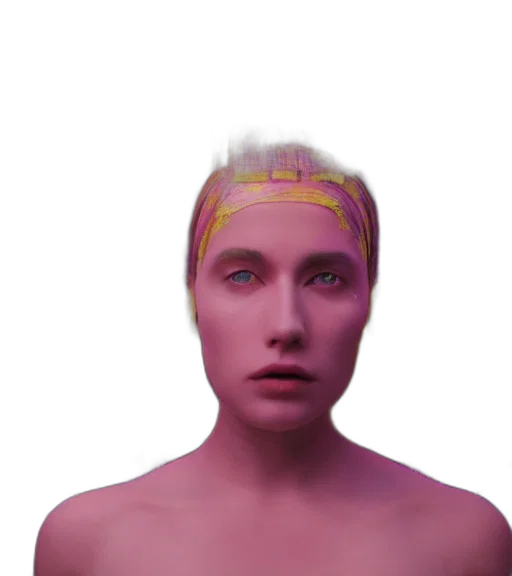 face, mask, creature, crown, vaporwave, 3d render, photorealistic, concept art transparent PNG cut-out
