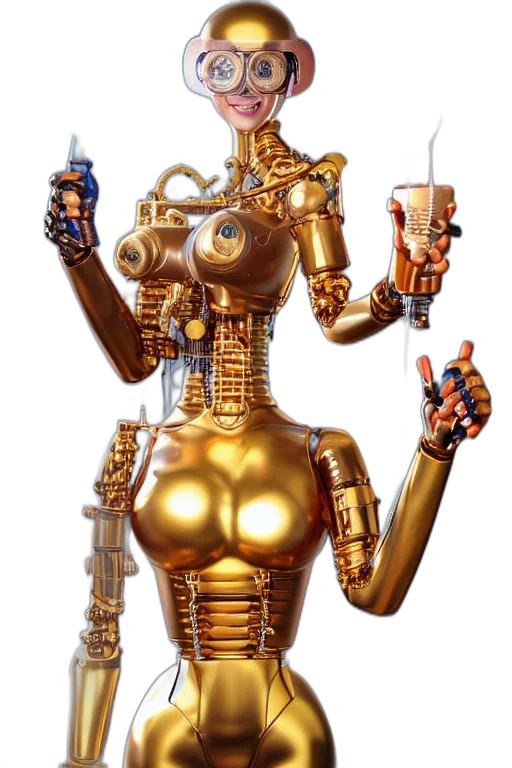 robot, weapon, concept art, 3d render, cyberpunk, pixel art, golden, portrait transparent PNG cut-out