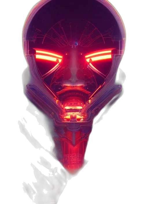 mask, robot, face, weapon, cyberpunk, concept art, comic book art, 3d render transparent PNG cut-out