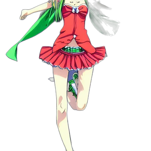 dress, staff, anime, concept art, pixel art, 3d render, green, girl transparent PNG cut-out