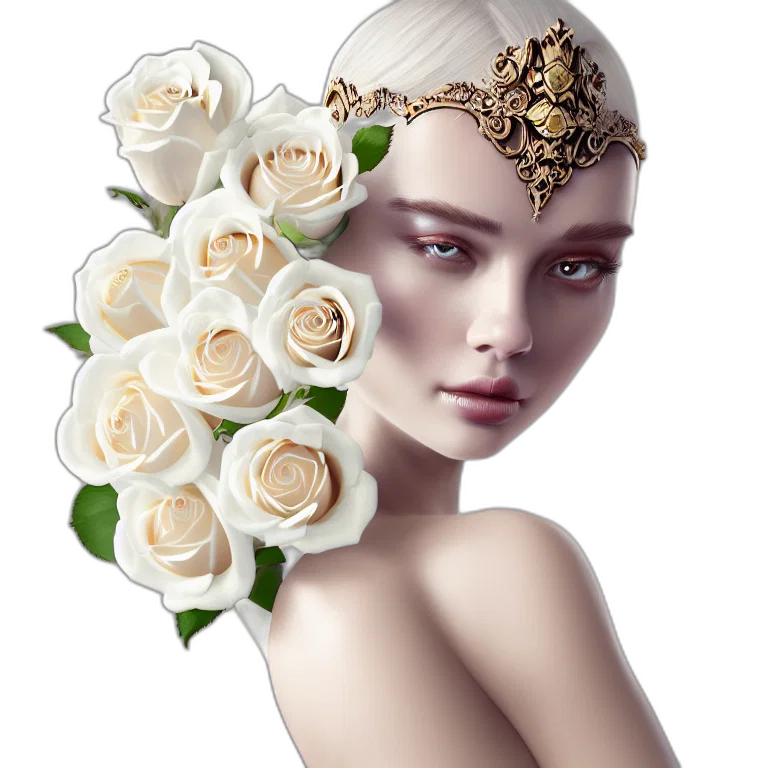 jewelry, crown, flower, photorealistic, fantasy art, 3d render, concept art, earth tones transparent PNG cut-out