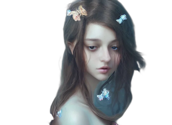 face, crown, dress, flower, photorealistic, fantasy art, oil painting, concept art transparent PNG cut-out