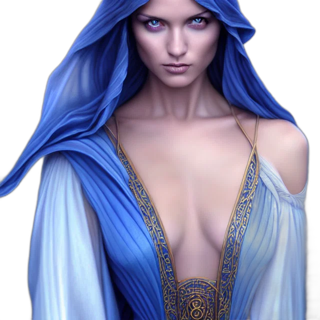dress, jewelry, face, fantasy art, concept art, photorealistic, comic book art, blue transparent PNG cut-out