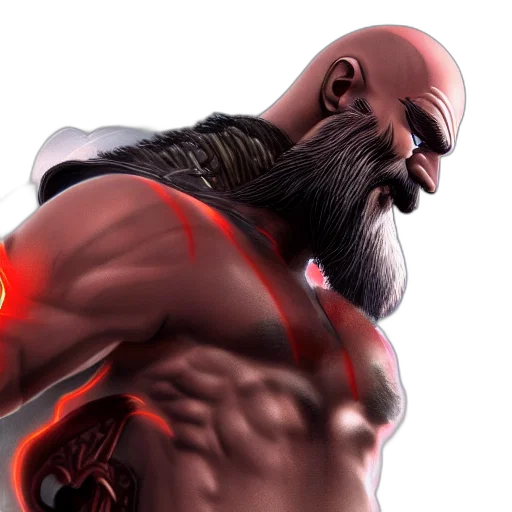concept art, cyberpunk, 3d render, photorealistic, red, kratos, god, thunder transparent PNG cut-out