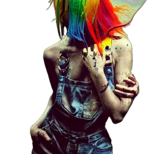 hair, dress, creature, mask, cyberpunk, photorealistic, concept art, fantasy art transparent PNG cut-out