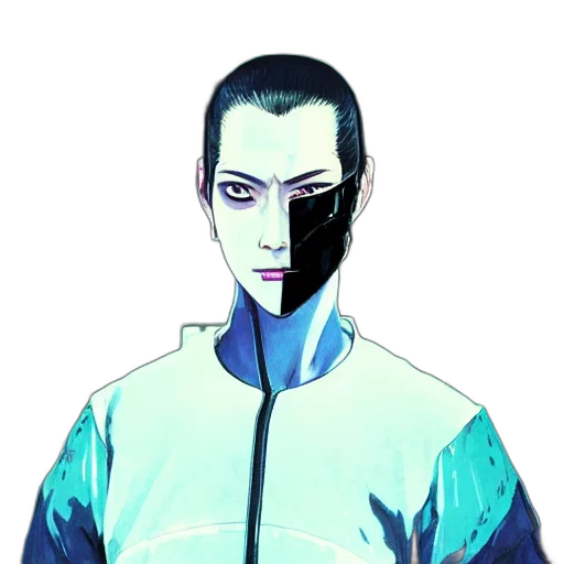 jacket, robot, mask, face, vaporwave, cyberpunk, concept art, anime transparent PNG cut-out