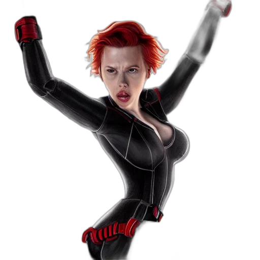 jacket, comic book art, concept art, cartoon, 3d render, scarlett, johansson, black transparent PNG cut-out