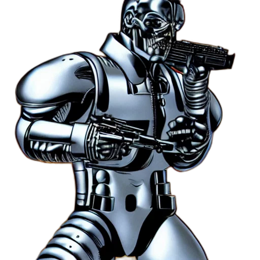 robot, weapon, comic book art, concept art, 3d render, cyberpunk, terminator, yusuke transparent PNG cut-out
