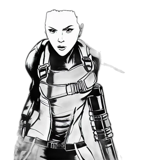 jacket, robot, weapon, comic book art, concept art, cyberpunk, cartoon, outer space transparent PNG cut-out