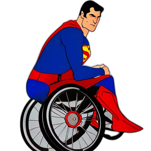 comic book art, concept art, cartoon, superman, wheelchair, color, film, photorealistic transparent PNG cut-out