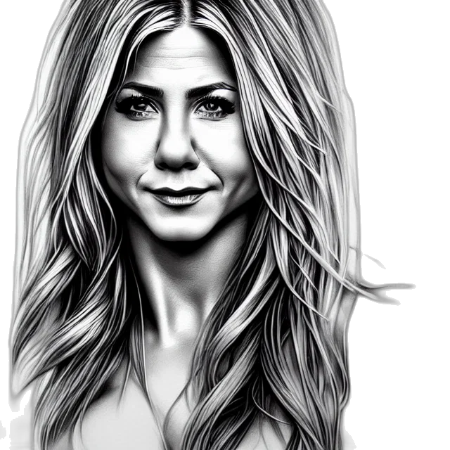 face, photorealistic, cartoon, pencil sketch, comic book art, aniston, chrome, stamp transparent PNG cut-out