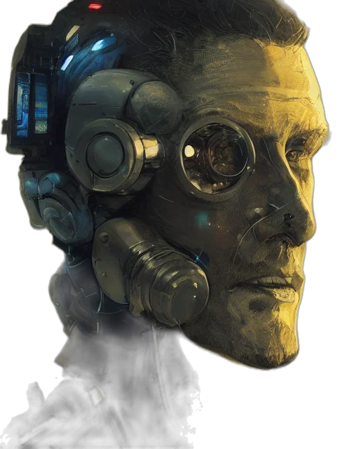 robot, mask, face, cyberpunk, concept art, comic book art, fantasy art, blue transparent PNG cut-out