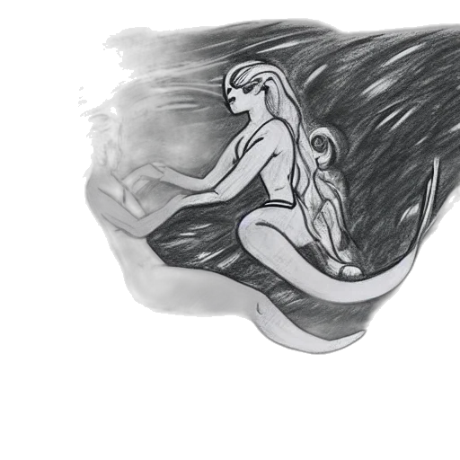 dragon, hair, creature, concept art, pencil sketch, fantasy art, comic book art, underwater transparent PNG cut-out