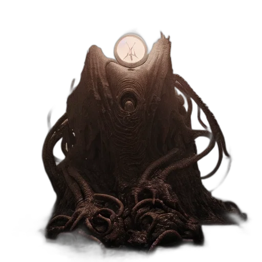 creature, mask, hair, staff, concept art, fantasy art, 3d render, fog transparent PNG cut-out