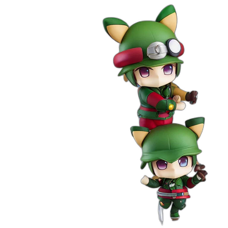 3d render, concept art, pixel art, green, teemo, anime, nendoroid, figurine transparent PNG cut-out