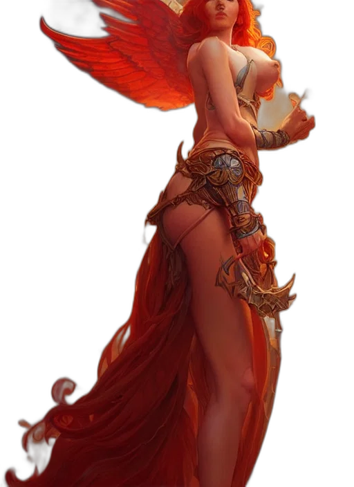 dress, staff, dragon, fantasy art transparent PNG cut-out