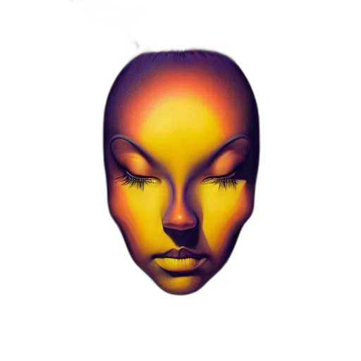 face, mask, crown, hair, concept art, photorealistic, 3d render, vaporwave transparent PNG cut-out