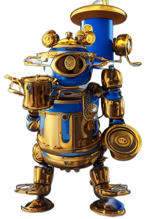 robot, weapon, staff, animal, concept art, 3d render, blue, portrait transparent PNG cut-out