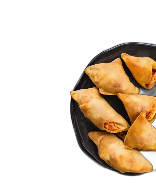 food, photorealistic, 3d render, photo, plate, containing, samosa, highly transparent PNG cut-out
