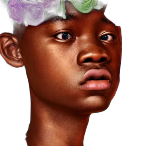 face, crown, hat, flower, photorealistic, concept art, 3d render, fantasy art transparent PNG cut-out