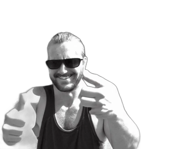 selfie, man, wearing, tank, top, sunglasses, drinking, beer transparent PNG cut-out