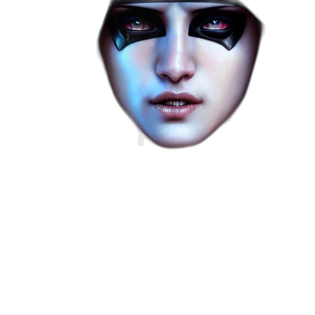 mask, face, robot, creature, 3d render, pixel art, vaporwave, photorealistic transparent PNG cut-out