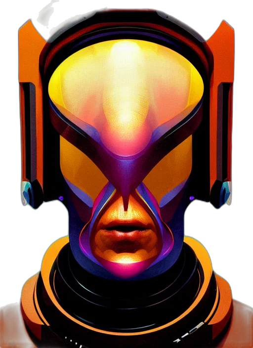 robot, mask, face, cyberpunk, concept art, comic book art, 3d render, outer space transparent PNG cut-out
